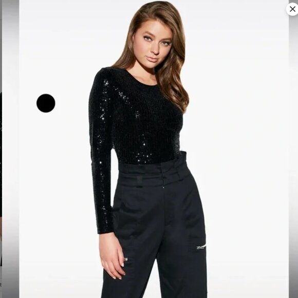 Bardot Tops - Bardot Womens Black Long Sleeve Sequin Bodysuit Size S One-piece Holidays NWT